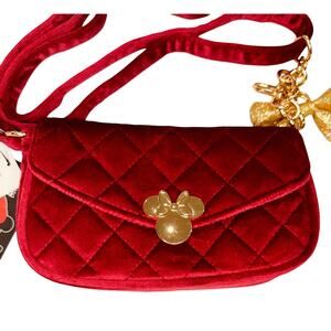 Disney Minnie Mouse Sparkling Bow Crossbody Bag w/Black Top Handle Mini Purse